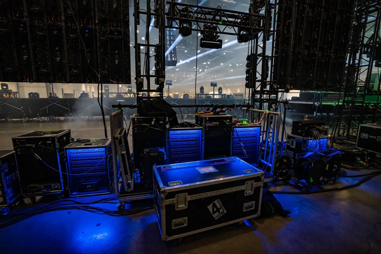 A view of Give Thanks 2025 production equipment from backstage.